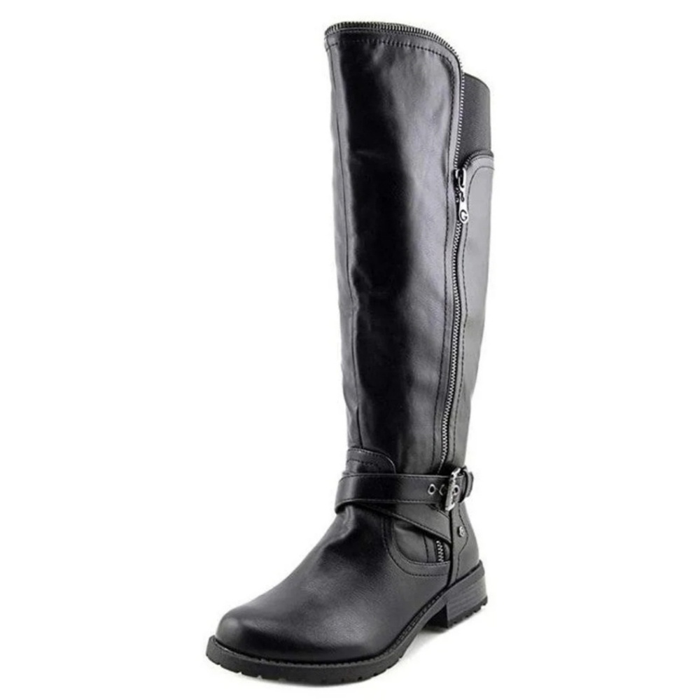 G By Guess Black Round Toe Riding Boots